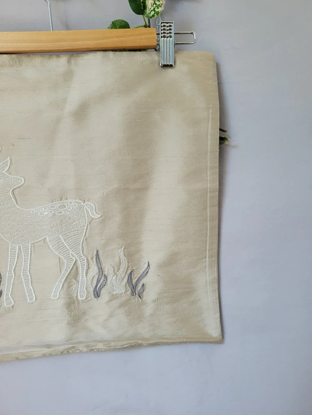 West Elm Silk Reindeer Throw Pillow Cover Taupe 16 x 16
